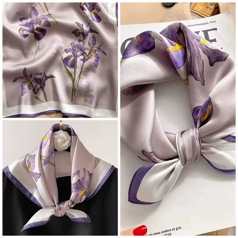 Primavera pequeña bufandas de seda ~ primavera y verano fresca sensación de reducción de la edad de las niñas coreanas pequeñas bufandas de seda de lujo ligero mujeres versátiles