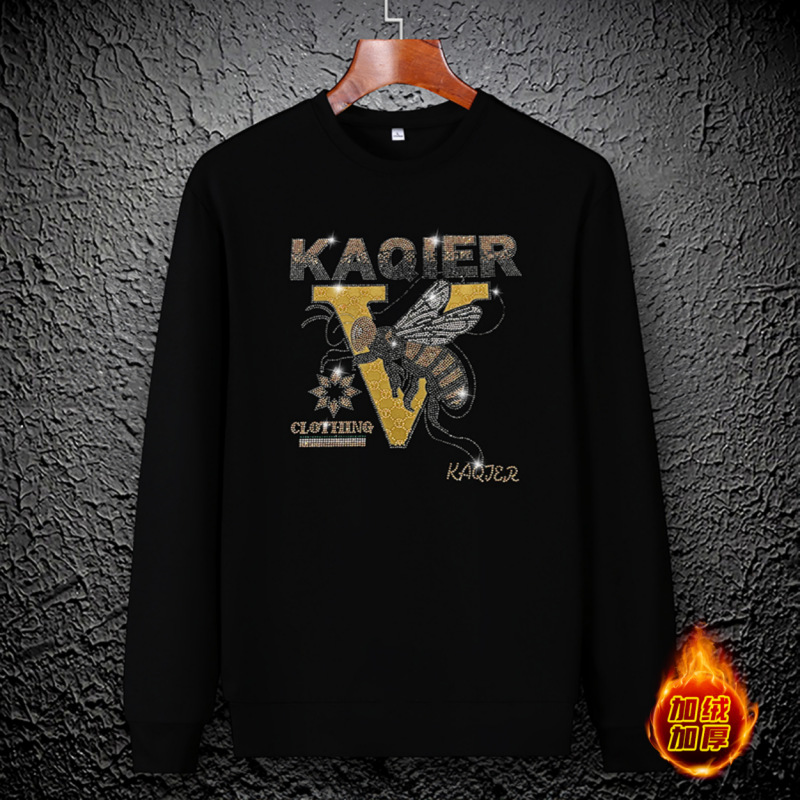 Europa de caño y invierno de hombre camiseta de cuello redondo y veludo de moda hombre lujo ligero juvenil industria pesada calentada camiseta interior camisa de manga larga