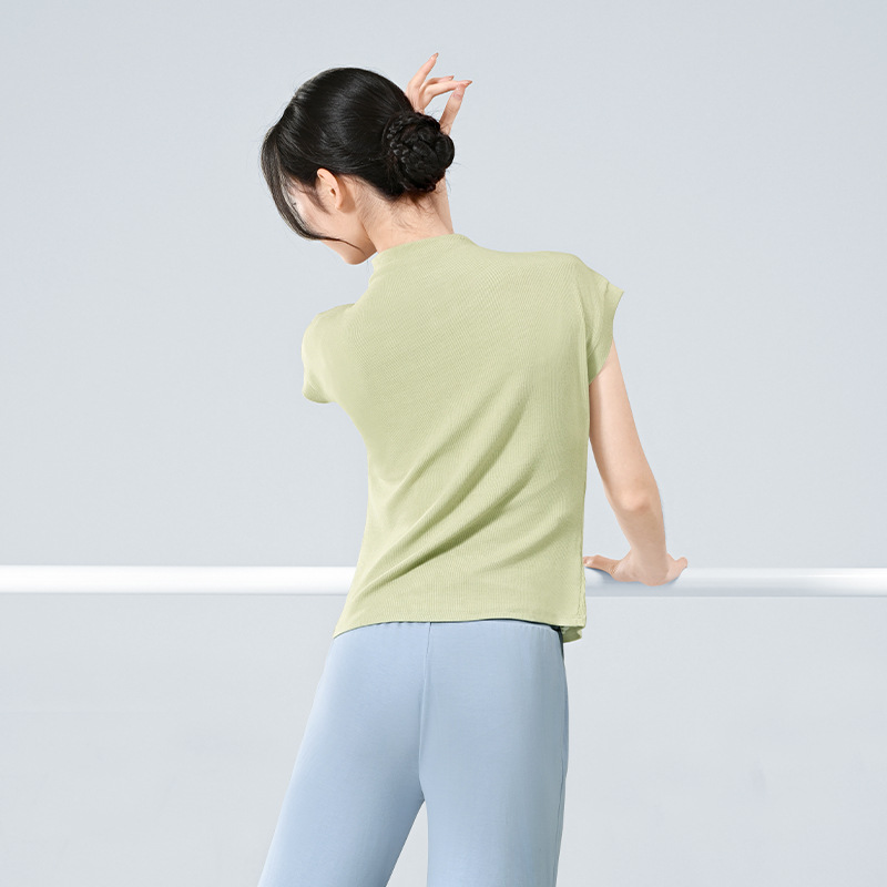 Ropa de práctica de danza moderna tops de las mujeres nuevo profesor cuello alto punto manga corta danza entrenamiento al aire libre ropa corporal