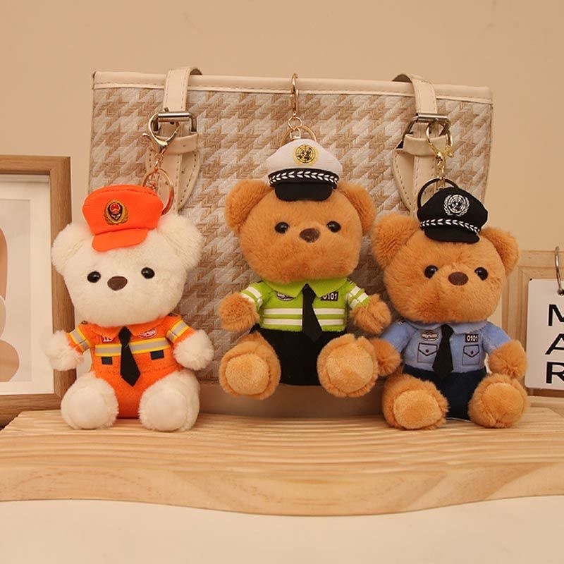インターネット有名人交通警察クマぬいぐるみキーホルダー人形制服テディベア小さなギフト警察官人形小さなペンダント卸売|undefined