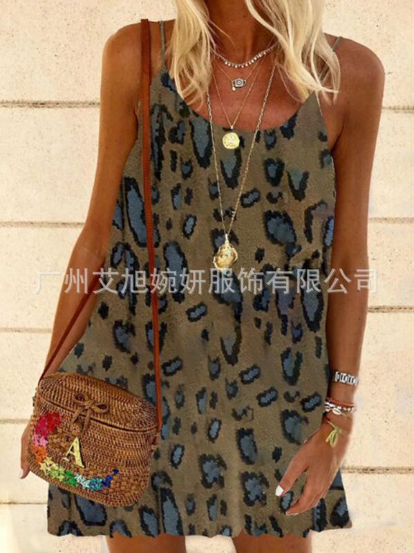 New Women Fashion Plus Size Vintage Vacation Boho Style Spaghetti Belt V-neck Vintage Dress