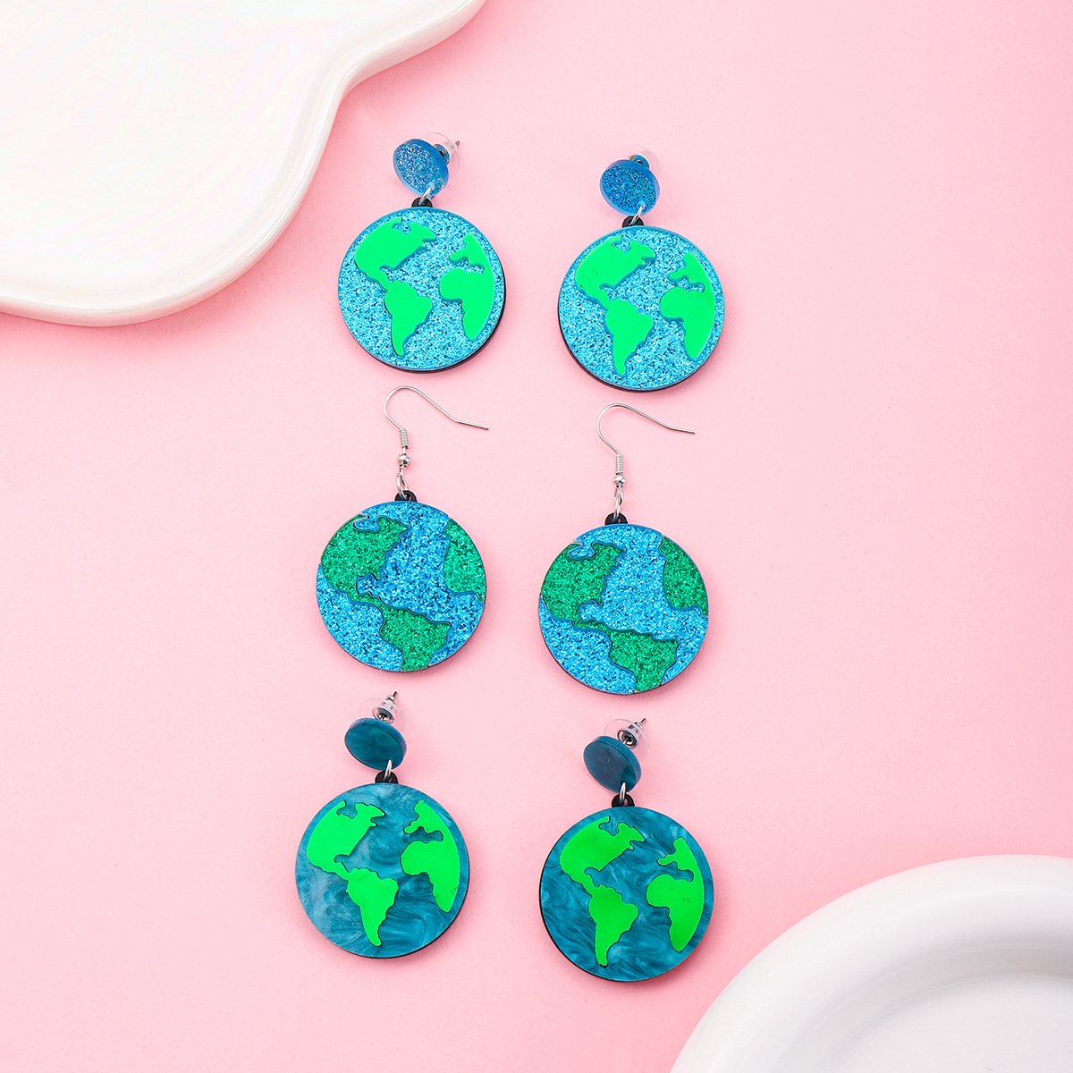 유럽과 미국 국경 지구 환경 보호 반짝이 아크릴 라운드 숙녀 귀걸이 복고풍 기하학적 귀걸이 보석