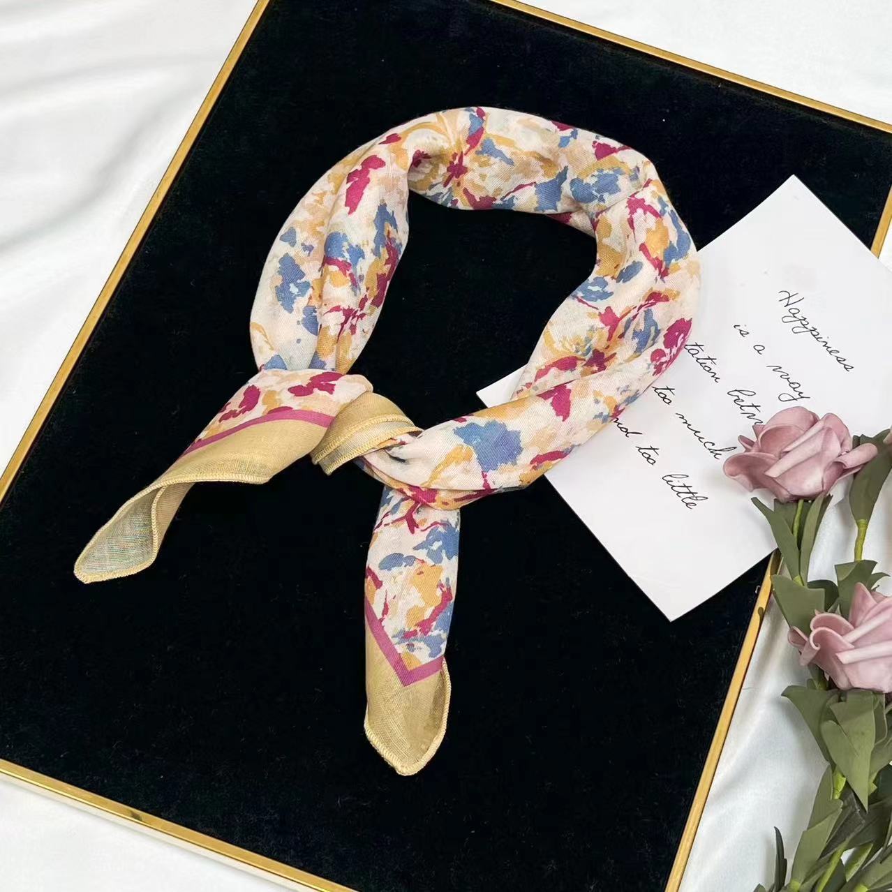 60g Weight Kerchief Classification Daily Occasion cotton and linen Material Flower Pattern Summer Season Women's Gender IG Style Style Women's IG Style Flower Cotton And Linen Kerchief 65