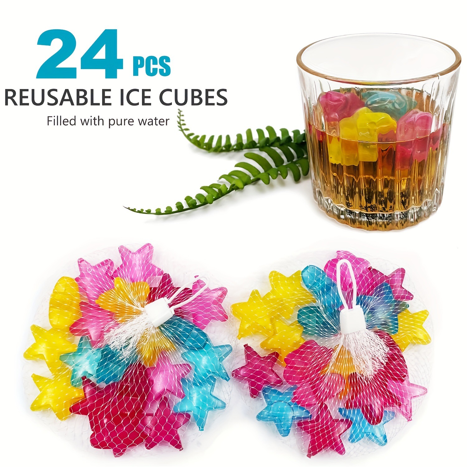 Envío gratis, 24 piezas, reutilizables, coloridos cubos de hielo artificiales decorativos de plástico en forma de estrella de cinco puntas que se pueden congelar. image 4