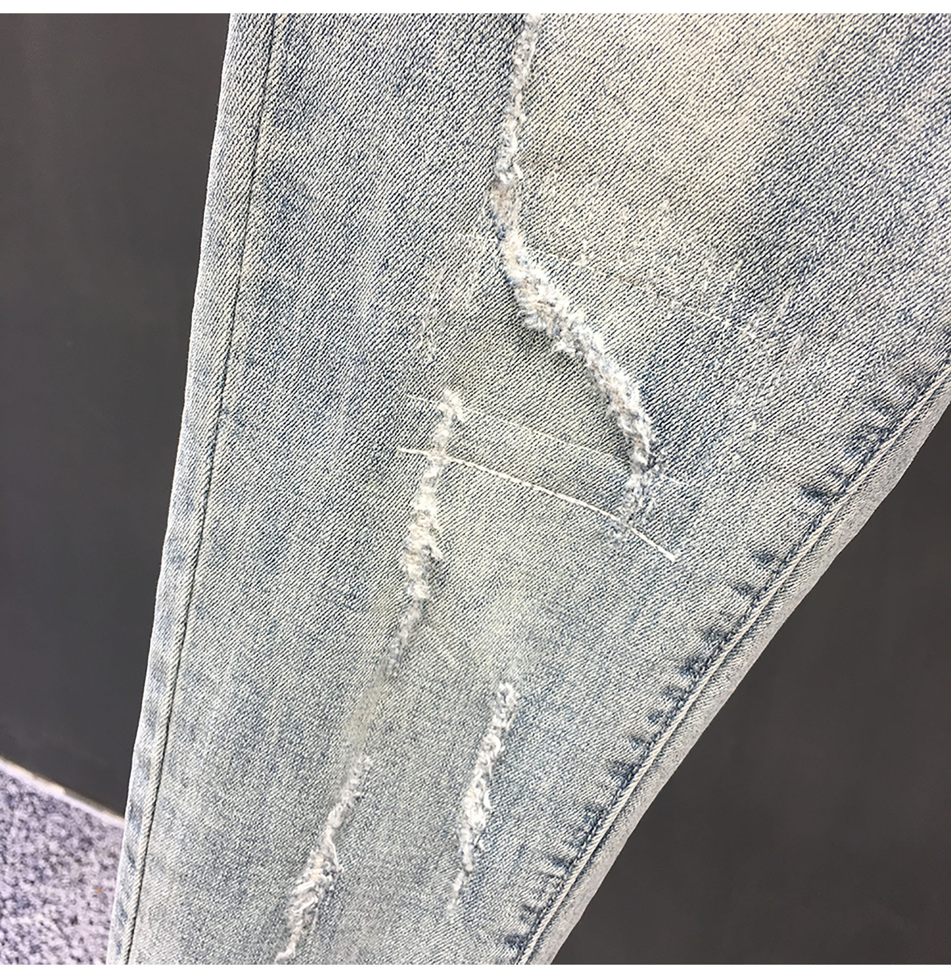 Men's Clothing Summer heavy wash retro distressed ripped jeans men's trendy brand handsome scraped slim fit skinny nine point pants_voghion.com