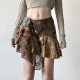 European and American Retro Niche Design Irregular Plaid Contrast Color Leather Belt Stitching Waste Soil Style A- Line New Skirt