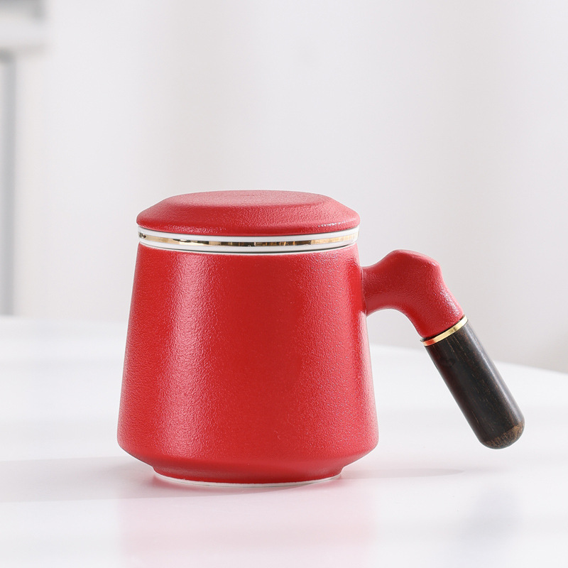 Lubao con tres piezas de taza de cerámica con taza de regalo de mano con taza de té con tapa de té con logotipo tallado