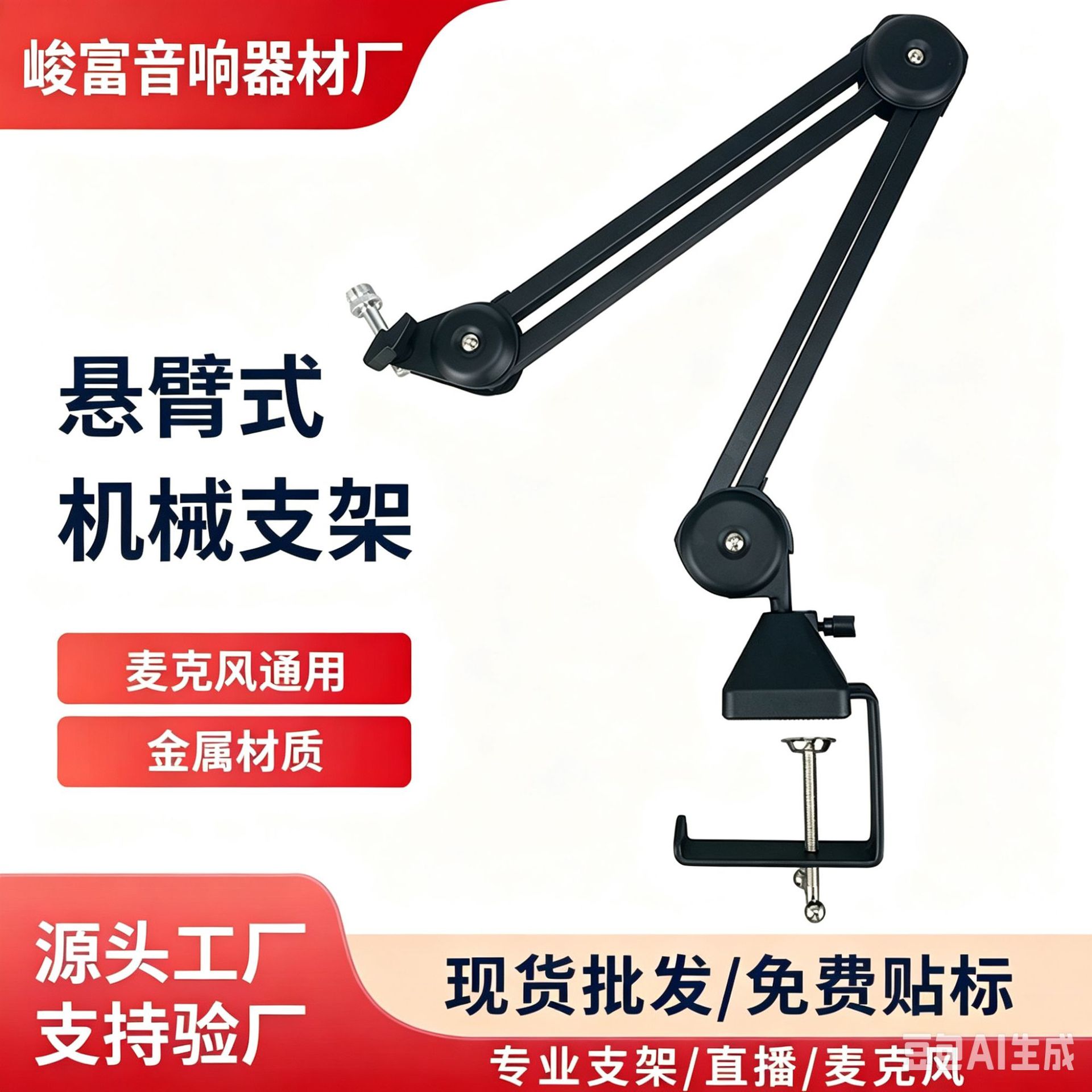 跨境新款悬臂式机械话筒支架无弹簧多功能桌面夹式电容麦克风支架 数码、电脑厂家批发实拍图
