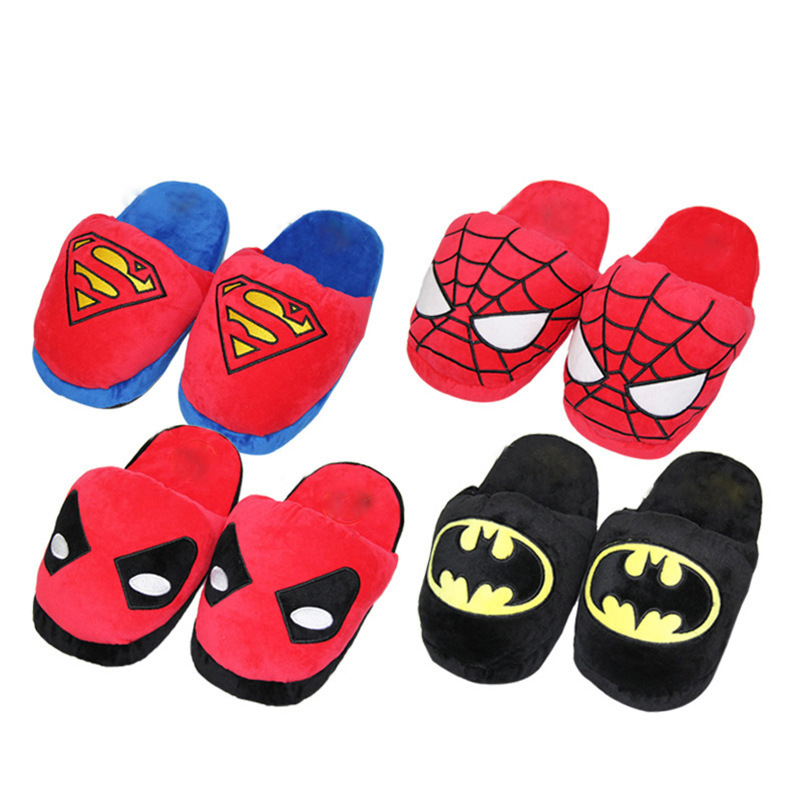 Creative Cartoon Marvel Spiderman Batman Plush Slippers Superman Deadpool Warm Cotton Slippers Half Pack Home Cotton Shoes