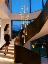 ♔楼梯吊灯现代简约复式楼别墅loft美式轻奢客厅挑空旋转水晶长吊