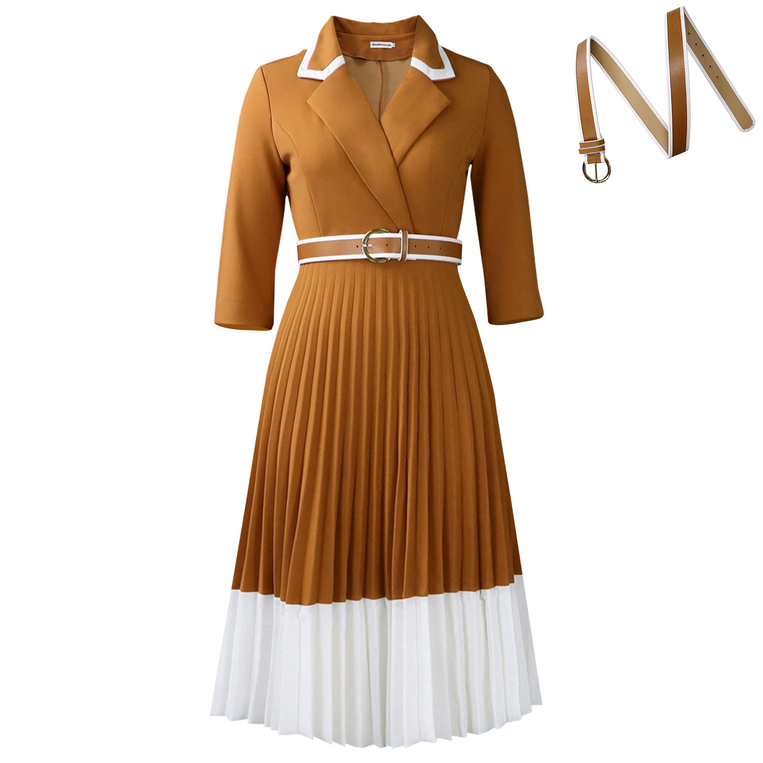 Women's Long-Sleeve Solid Color A-Line Dress