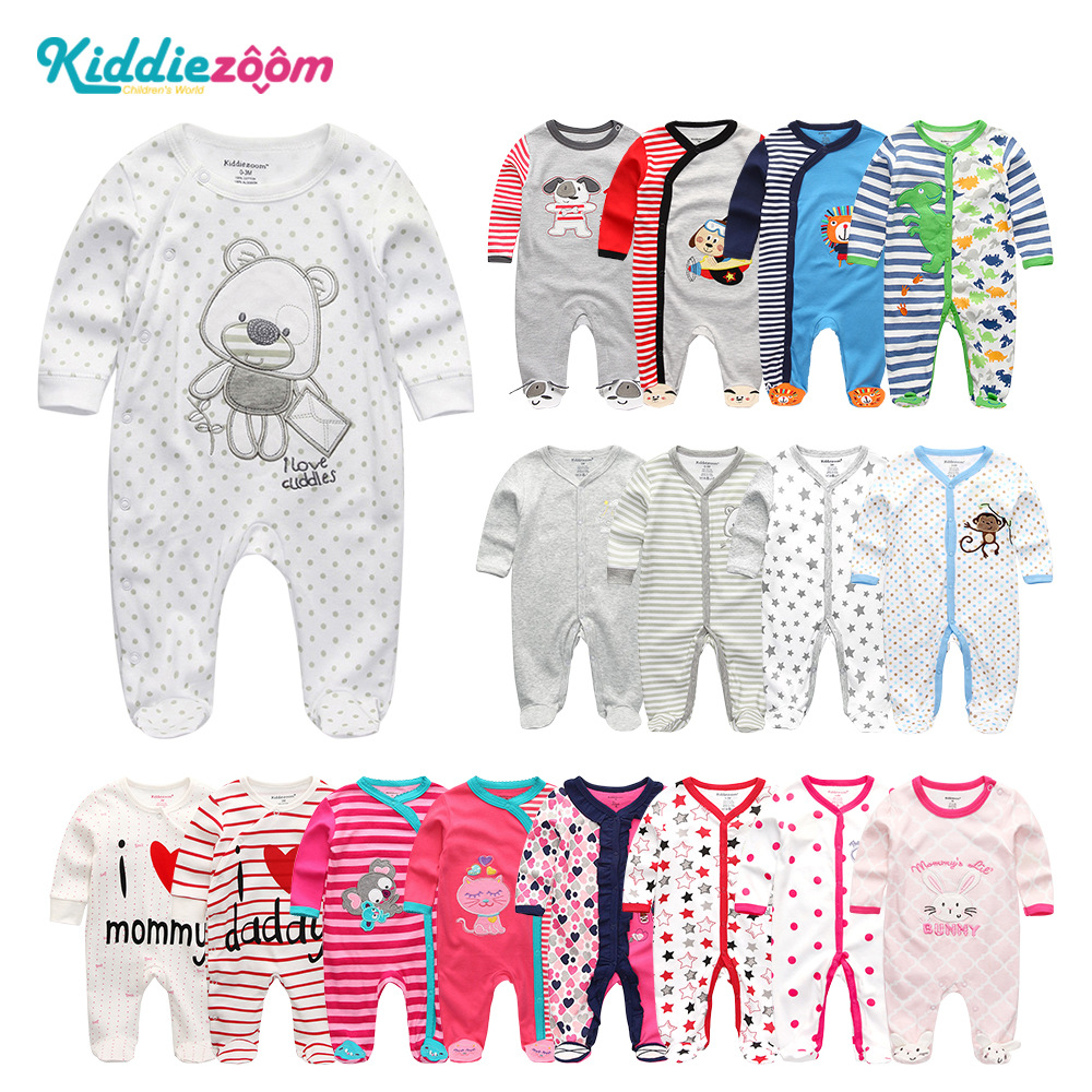 Kiddiezoom Newborn Pure Cotton Snap-Button Romper Baby Jumpsuit Single Piece Closed-Crotch Onesie Foreign Trade Same Style