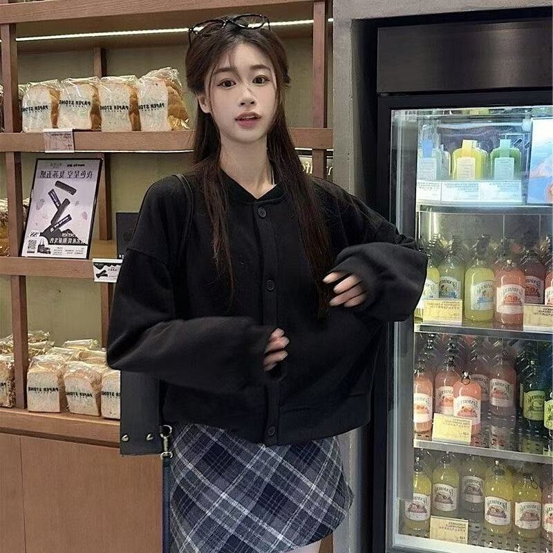 纯色长袖开衫卫衣外套设计2025女装新款百搭春季宽松休闲上衣女装|undefined