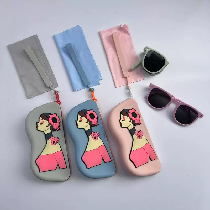 Cartoon cute handheld silicone glasses, protective sunglasses, storage system