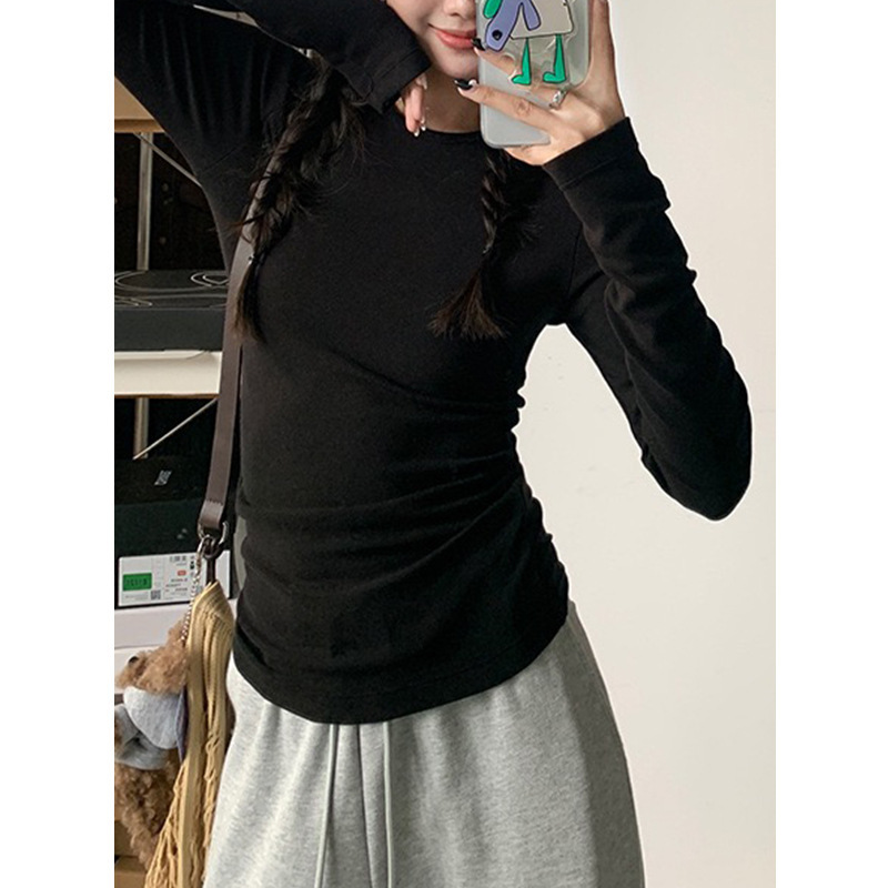 白色内搭长袖上衣女春秋单穿t恤修身紧身正肩打底衫配大衣深秋冬|undefined