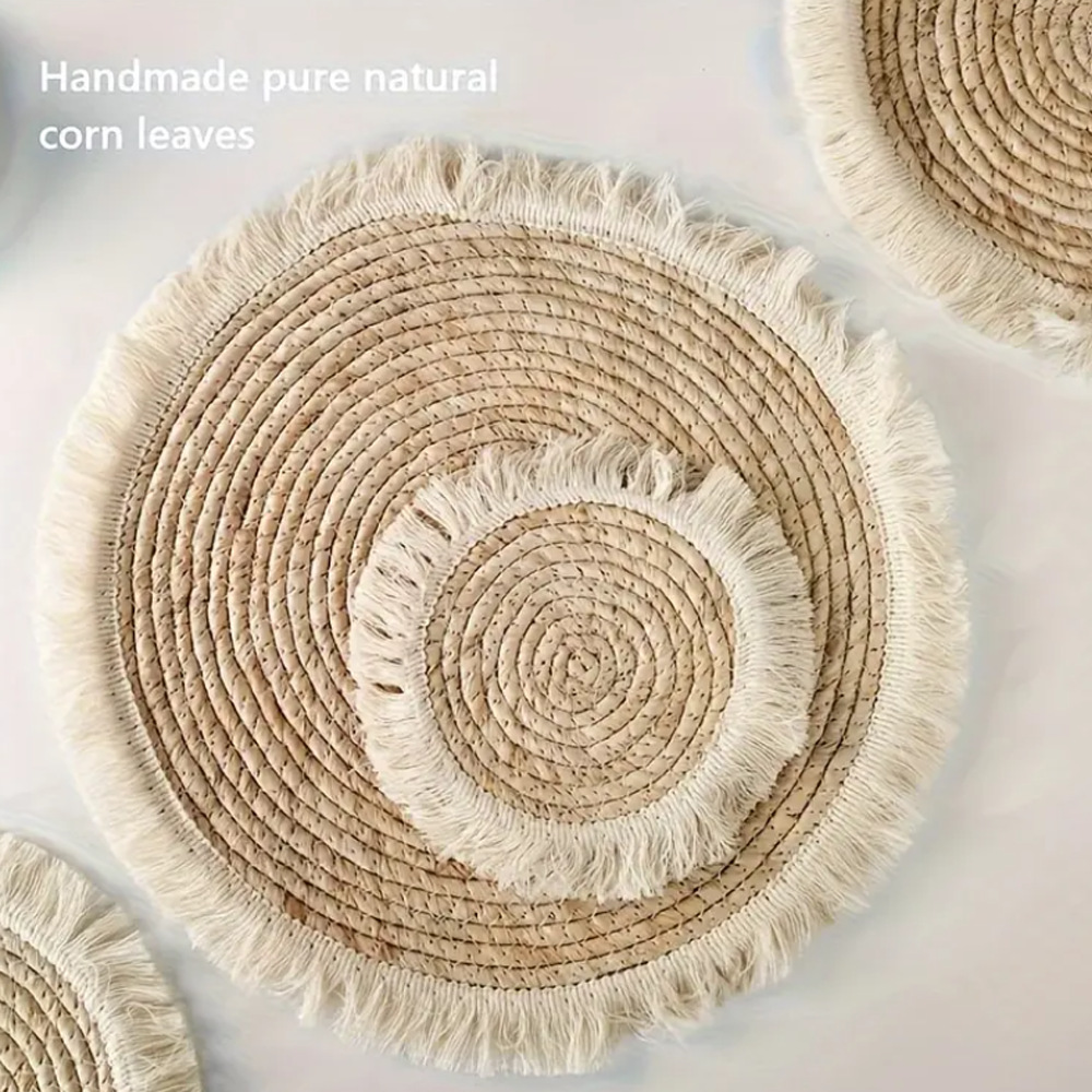 Venta caliente transfronteriza mantel mantel tejido a mano con mantel de borla mantel de piel de maíz posavasos almohadilla de aislamiento térmico almohadilla de olla de arena tejida