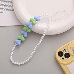 娜佳新款亞克力愛心手機鏈惡魔之眼串珠手機殼掛繩防摔防丟掛件