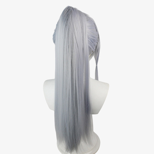 Original cos god wig Kamisato Ayaka COS wig style character style light silver single ponytail cosplay long hair
