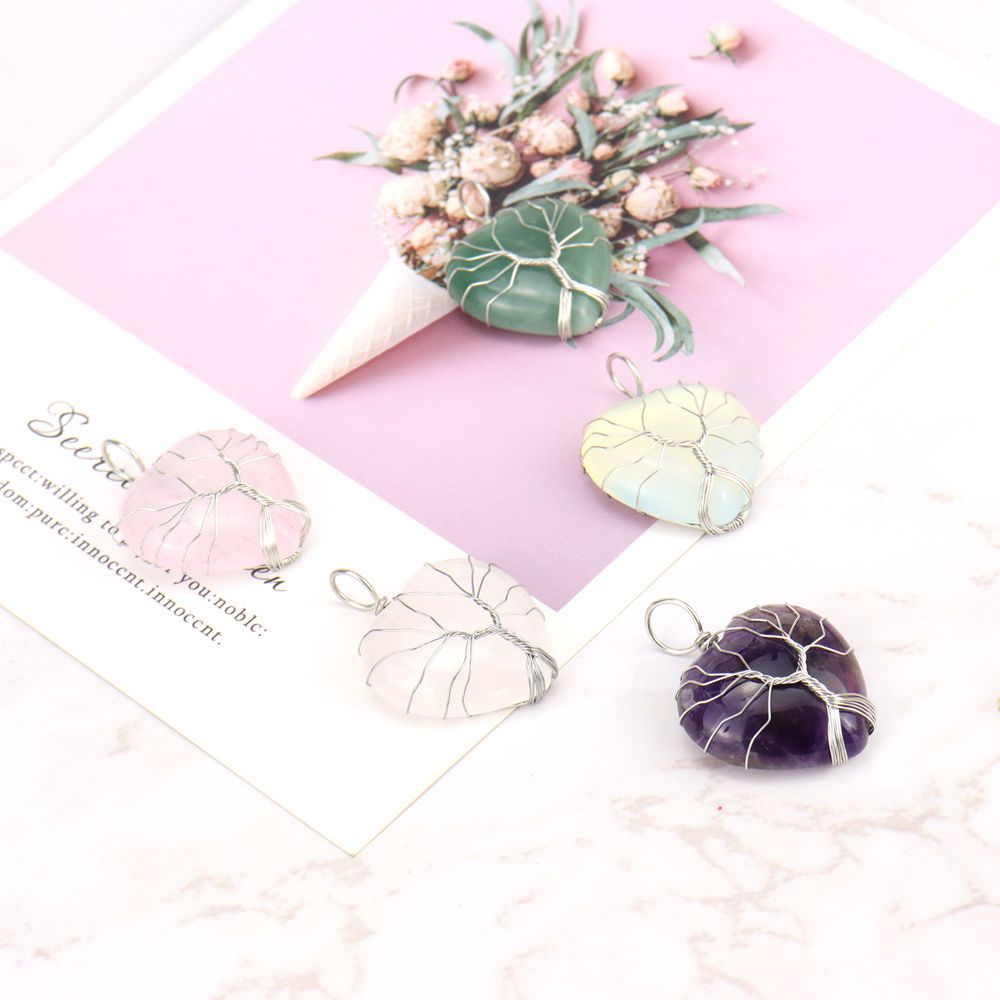 Retro Heart Shape natural stone Copper Plating Pendant Necklace 1 Piece