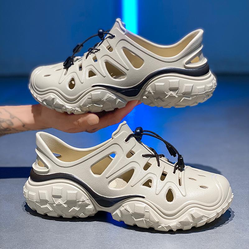 2025 nuevos zapatos con agujeros huecos con suela de neumático, zapatos de vadeo de suela blanda antideslizantes de Baotou, zapatos a la deriva en verano