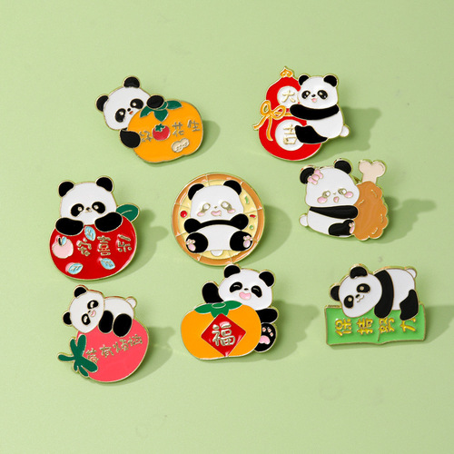 Cartoon Cute Panda Hua Hua Brooch Panda Family Collection Animal Metal Badge Children's Clothing Accessories Gift