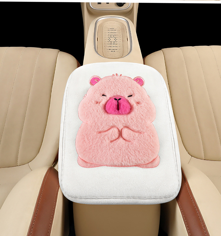 Car Armrest Box Mat Cute Capibara Cartoon Plush Mat Middle Car Central Armrest Elbow Rest Universal Model