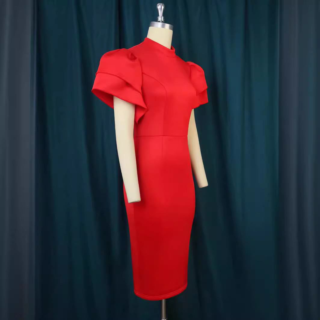 Abbigliamento donna AM221202 vestito da cocktail party con maniche a tromba e colletto alto piccolo firmato_voghion.com