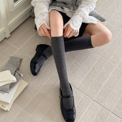 小腿袜子女2025秋季新款纯色抽条堆堆袜韩系百搭灰色袜子配小皮鞋