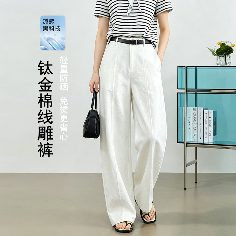 【Sand-Washed - Anti-Wrinkle, Cool Sensation】Women's Summer Thin Sunscreen Wide-Leg Pants, High-Waisted Slimming Straight-Leg Pants for Commuting