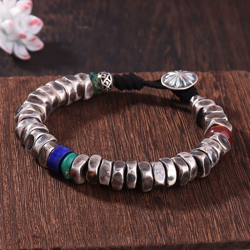 Оптовая продажа высококачественных ручных ретро-серебряных украшений, позолоченных серебряных бусин, модный браслет из серебра 925 пробы, мужской стиль