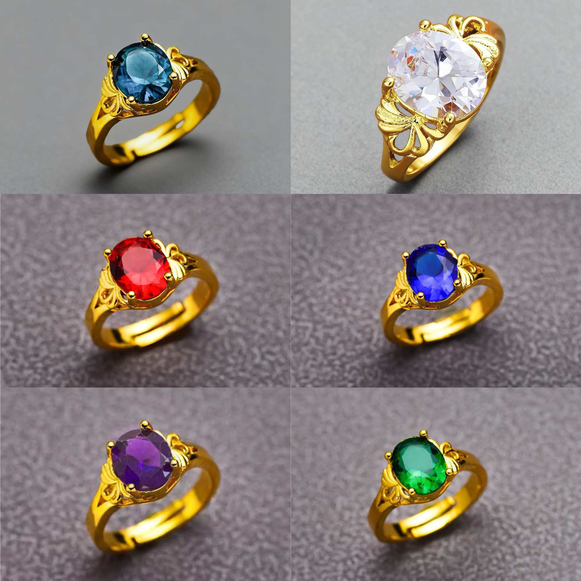Ethnic Style Creative Jewelry Vietnamese Sand Gold Inlaid Zircon Gold-Plated Ring Women's Zircon Ring Wholesale Factory Direct Supply