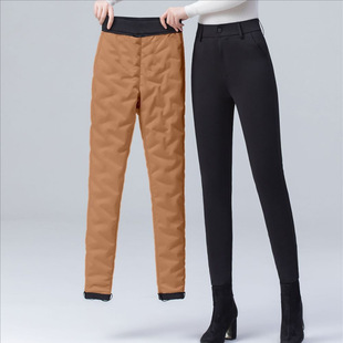 Down Pants Women's Winter fleece-lined Thickened Leggings High Waist White Duck Down Warm Inner Down Cotton Pants