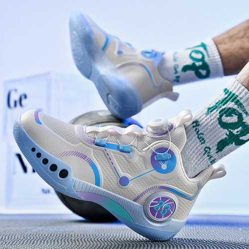 Children's rotating button basketball shoes for children 2024 new leather student professional sports training shoes parent-child basketball