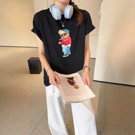 2025夏季新款纯棉短袖T恤卡通圆领短袖小熊印花宽松短袖