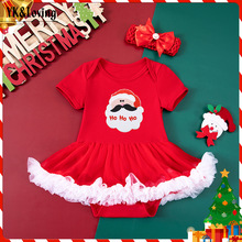 跨境女宝宝圣诞节圆点短袖哈衣裙头带装饰品套装婴儿节日童装批发