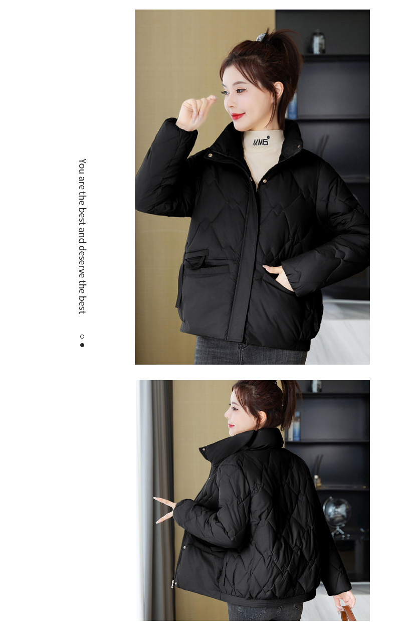 Plumón corto de algodón para mujer en invierno 2024, cuello alto, ligero, versátil, informal, de moda, cálido y corto._voghion.com