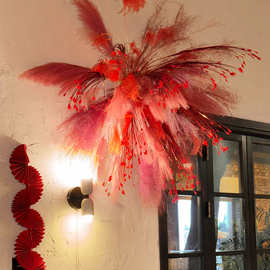 新年装饰仿真芦苇烟花diy材料马年挂饰店铺商场氛围布置拍照道具