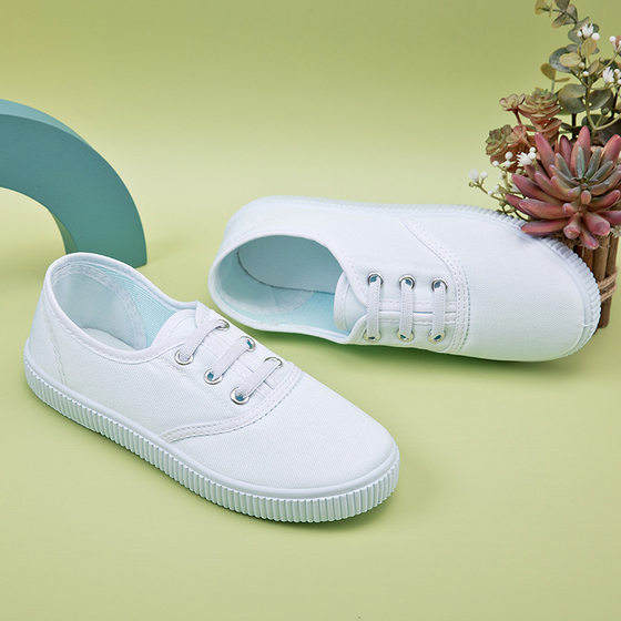 Children's small white shoes wholesale boys canvas shoes girls white cloth shoes kindergarten white indoor shoes students white sneakers
