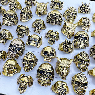 Cross-border mixed sale of skull rings ancient gold and silver