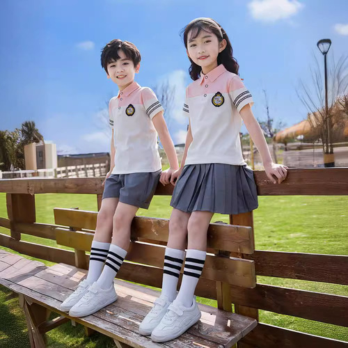Summer sporty college-style school uniform set for kindergarteners and primary school students, two-piece suit for children's graduation performance class uniform