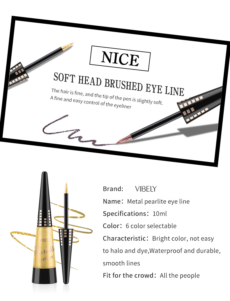 VIBELY export pearlescent colored eyeliner Liquid pen, quick-drying, waterproof, non-smudging liquid ultra-fine eyeliner pen wholesale Specification drawing
