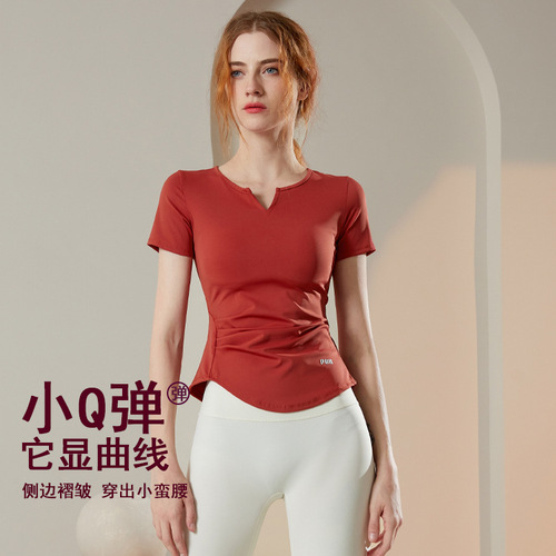 Cross-border elastic sports short-sleeved women's v-neck tight quick-drying t-shirt running training fitness top thin yoga wear