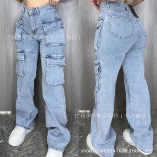 Women's cargo jeans���bţ��ѝŮ��ڴ��Lѝ Multi-pocket pants