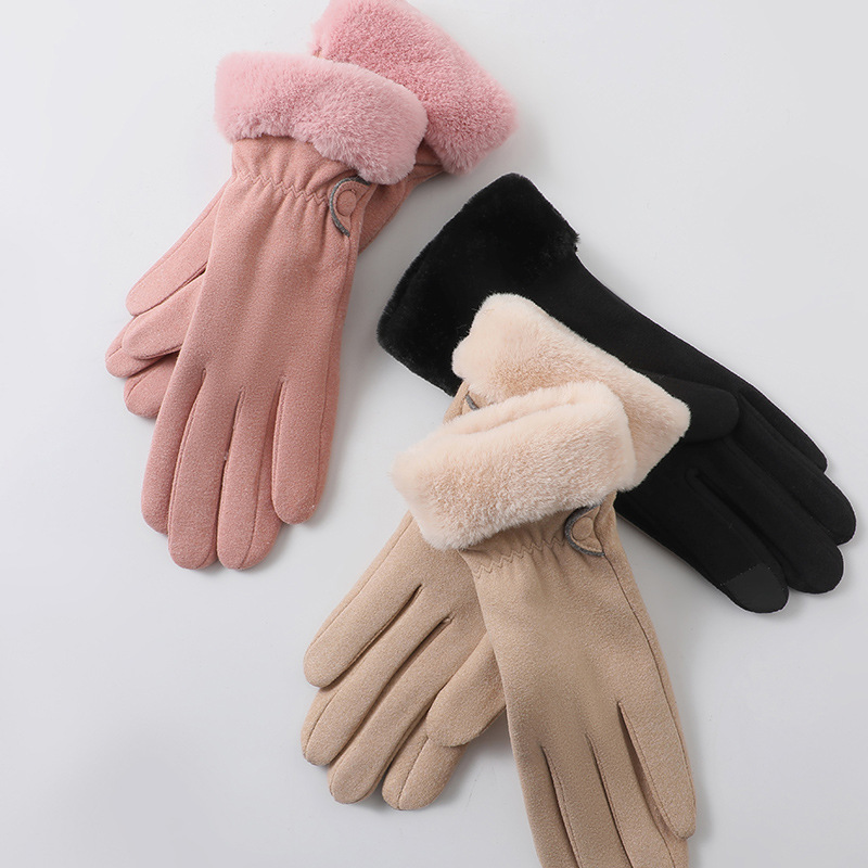 Guantes térmicos para mujer con forro polar para montar y conducir engrosados ciclismo a prueba de viento al aire libre de terciopelo a prueba de frío Otoño e Invierno guantes