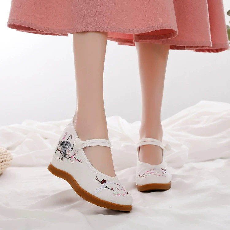 Crane 7 см Новая обувь с вышивкой в этническом стиле с пряжкой Античная увеличивающая внутреннюю высоту обувь ханьфу Пекинская женская обувь для квадратных танцев