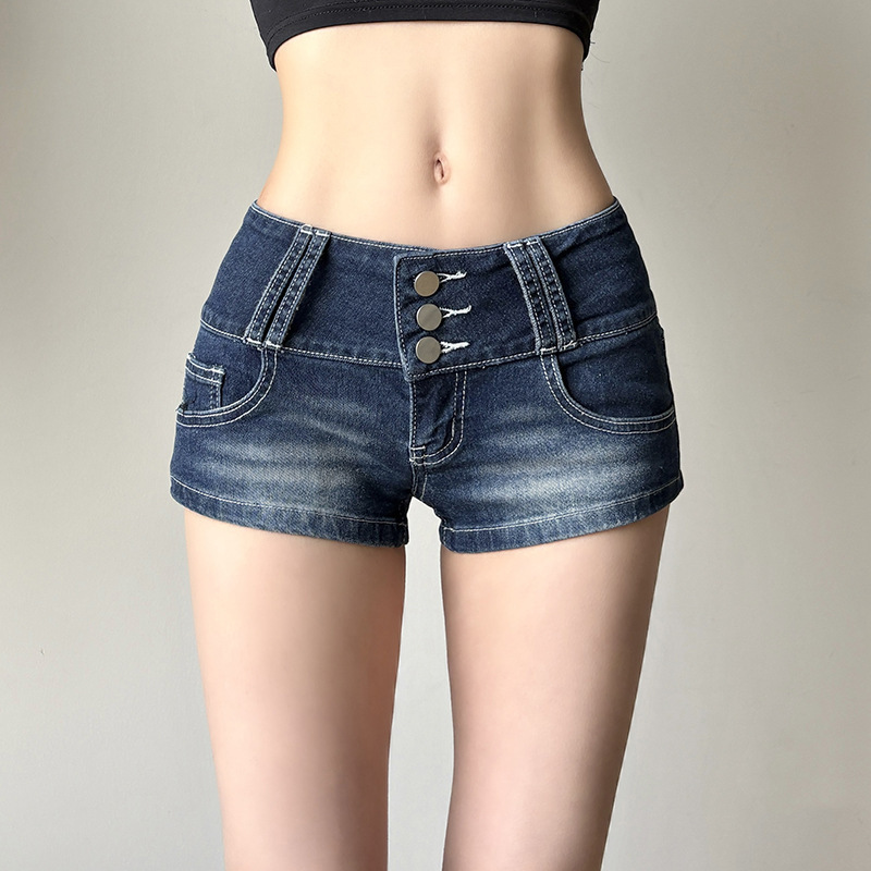 American Retro Washed Low-Rise Denim Shorts Spring Summer New Slim Fit Basic Fashion Hot Pants for Women Trendy