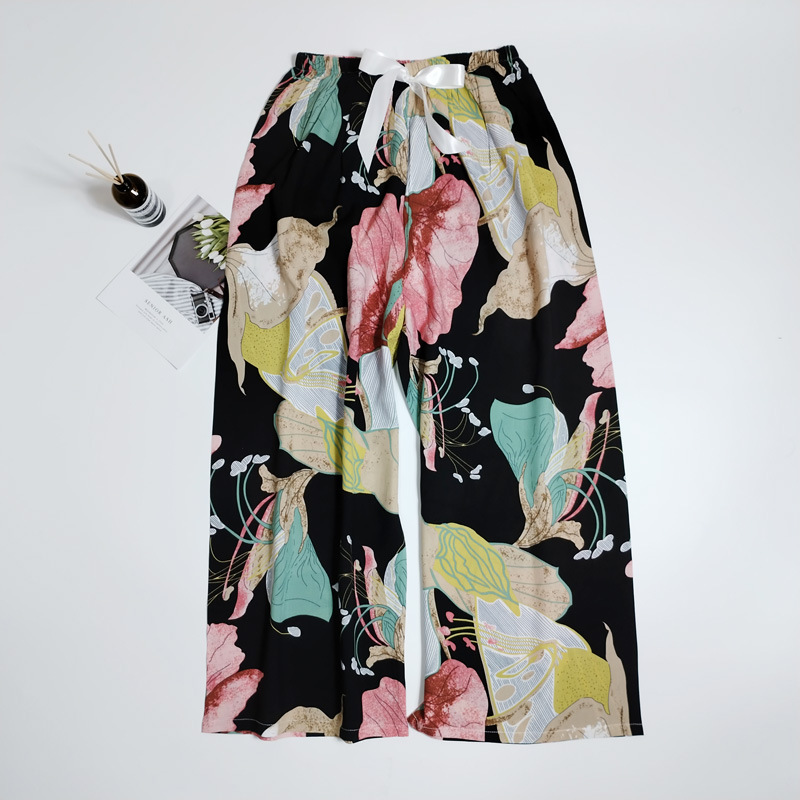 Pantalones de pijama de verano Source 45 de algodón y seda, pantalones anchos de nueve puntos para mujer, finos, talla grande, pantalones holgados para aire acondicionado, pantalones de playa