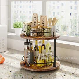 实木置物架调味瓶支架金合欢木橱柜整理木质调料架厨房旋转存储架