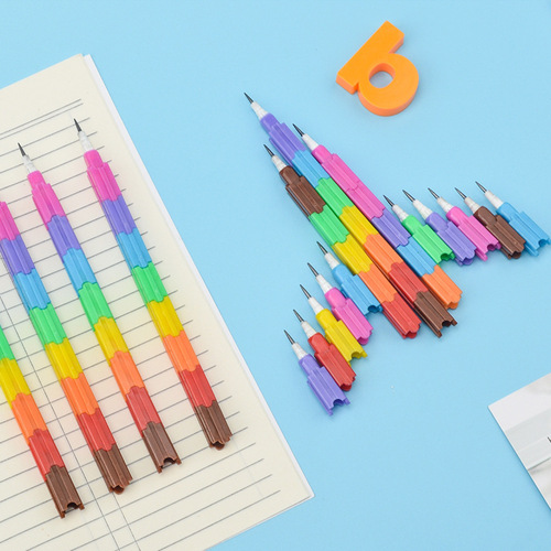 No-sharpening pencil building blocks, rainbow-colored bullet pens, egg pens, primary school students, kindergarten prizes, gifts, children's stationery