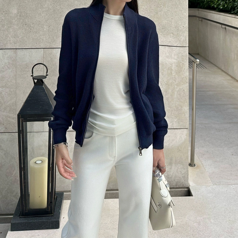 韩系针织外套松弛拉夫girl 修身显瘦纯棉拉链外套女 2025秋冬新款|undefined